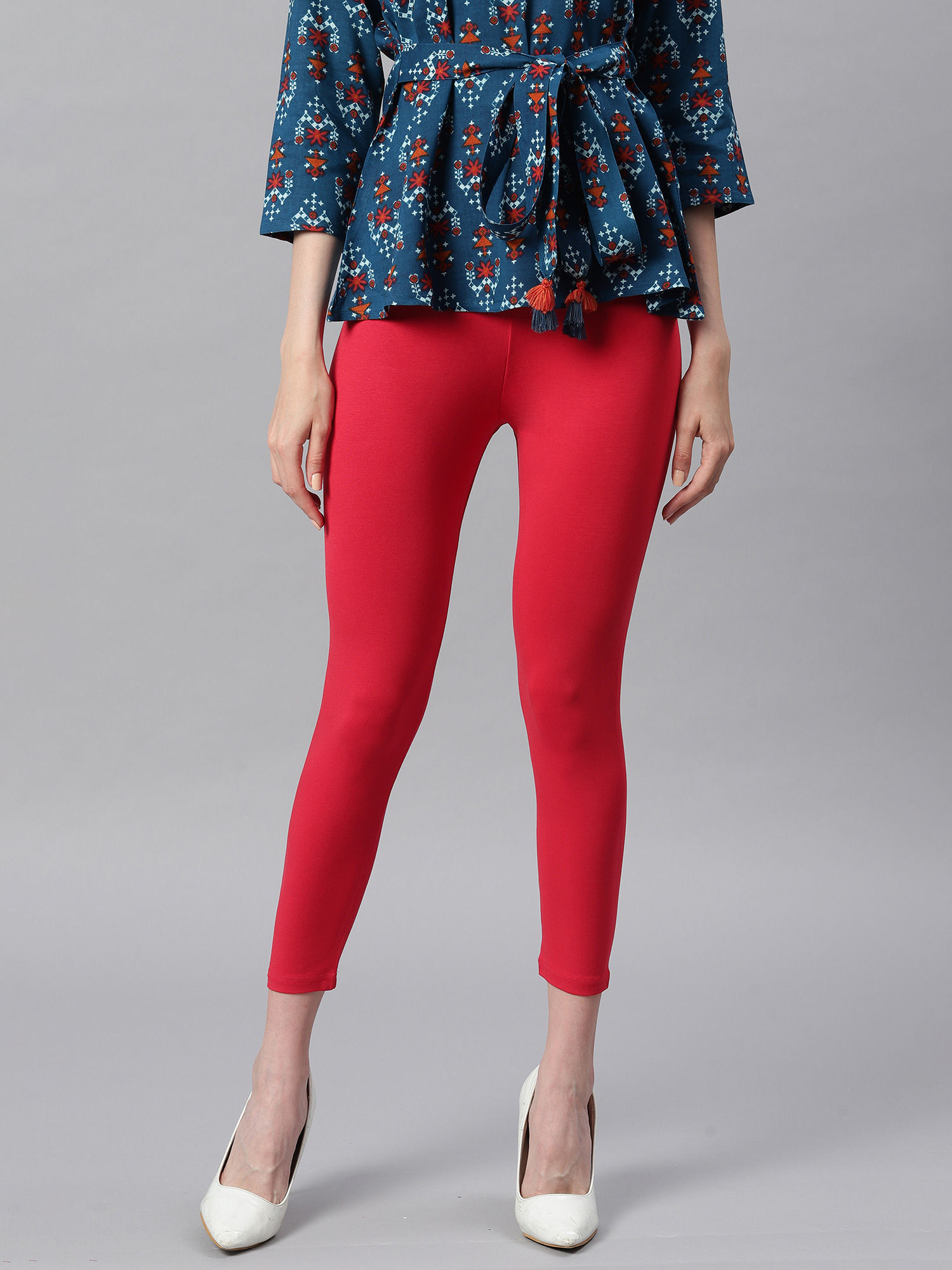 Buy Janasya Women Red Viscose Lycra 