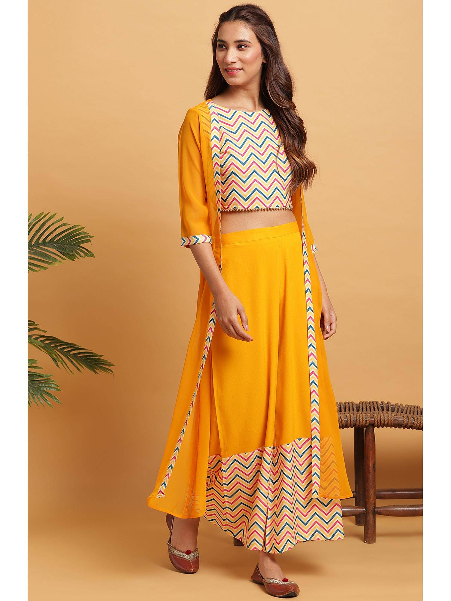 Buy Janasya Yellow Printed Crop Top And 
