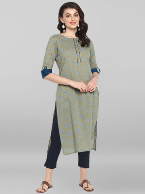 Janasya Indian Women/'s Green Pure Cotton Kurta