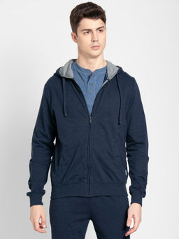 Jockey - US91 Men Super Combed Cotton Rich Hoodie Jacket - Ink Blue Melange