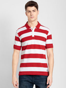 Jockey - US93 Men Super Combed Cotton Striped Polo T-Shirt - Worldly Red and White