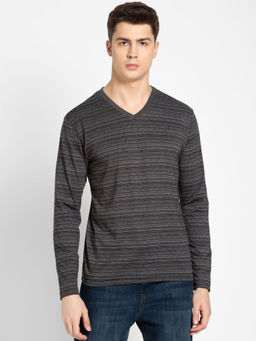 Jockey - AM53 Men Super Combed Cotton Rich Striped V Neck Full Sleeve T-Shirt - Black