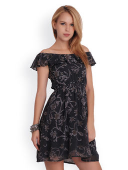 BELLE FILLE - Printed Black Casual Dress