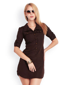 BELLE FILLE - Solid Brown Casual Dress