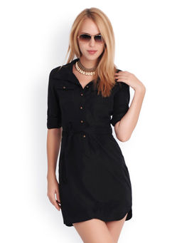 BELLE FILLE - Solid Black Casual Dress