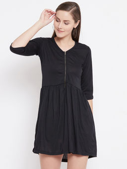 BELLE FILLE - Solid Black Casual Dress