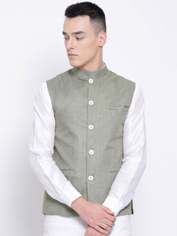 Devoiler - Regular Fit Ethnic Wear Green Colour Nehru Jacket For Men