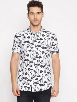 SHOWOFF - Men's Cotton Casual White Printed Slim Fit Shirt