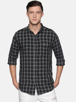 SHOWOFF - Men's Cotton Casual Black Checks Slim Fit Shirt