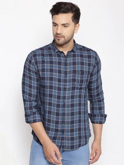 SHOWOFF - Mens Cotton Navy Blue Printed Slim Fit Shirt