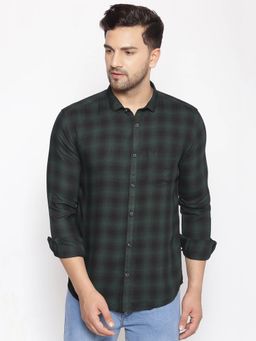 SHOWOFF - Mens Cotton Green and Black Printed Slim Fit Shirt