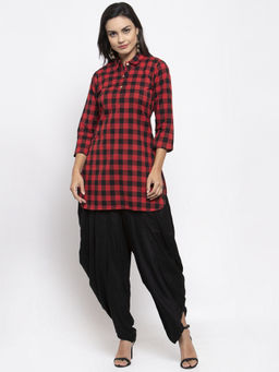 Jompers - Red Black Checked Kurta With Dhoti Set (Set of 2)