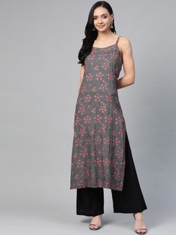 Jompers - Grey Printed Rayon Shoulder Strap Kurta