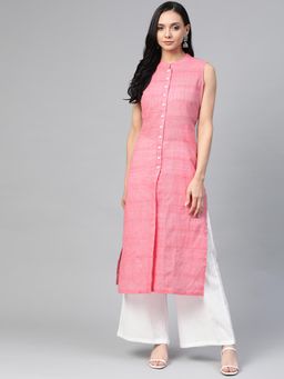 Jompers - Pink Woven Design Straight Kurta
