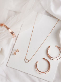 Joker and Witch - Rose Gold Heart Jewelry Set of 4 for Women