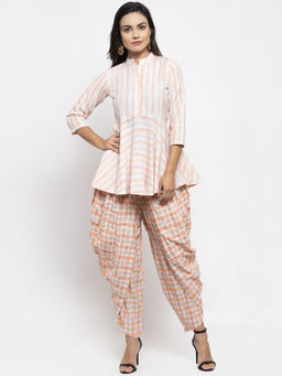 Jompers - Orange Flared Kurta With Dhoti Set (Set of 2)