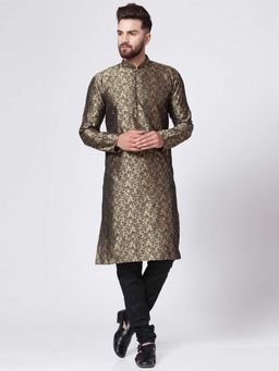 Jompers - Men Golden Self Design Kurta with Churidar (Set of 2)