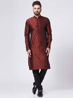 Jompers - Men Maroon Self Design Kurta with Churidar (Set of 2)