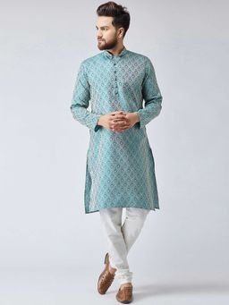 Jompers - Men Green Self Design Kurta with Churidar (Set of 2)