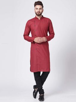 Jompers - Men Maroon and Black Solid Kurta with Churidar (Set of 2)