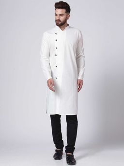 Jompers - Men White and Black Solid Kurta with Churidar (Set of 2)