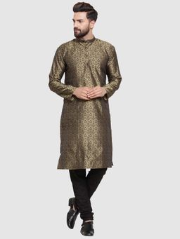 Jompers - Men Golden Self Design Kurta with Churidar (Set of 2)