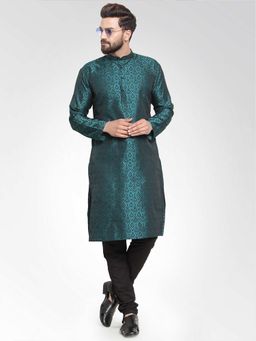 Jompers - Men Green Self Design Kurta with Churidar (Set of 2)