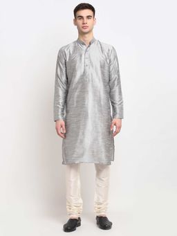 Jompers - Men Solid Dupion Silk Kurta Pyjama (Set of 2)