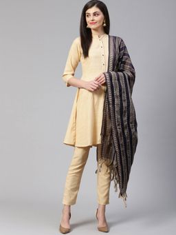 Jompers - Beige Solid Kurta & Pants With Dupatta (Set of 3)