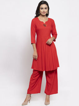 Jompers - Red Kurta With Palazzo (Set of 2)
