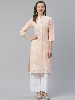 Jompers - Peach Embroidered Kurta and Palazzo (Set of 2)