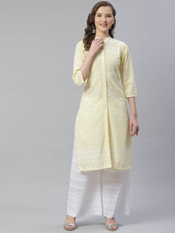 Jompers - Yellow Embroidered Kurta and Palazzo (Set of 2)