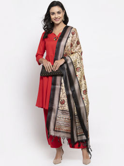 Jompers - Red Kurta With Palazzo And Printed Dupatta (Set of 3)