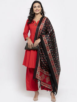 Jompers - Red Kurta With Palazzo And Printed Dupatta (Set of 3)