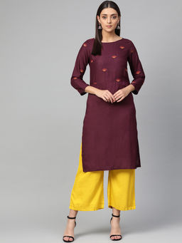 Jompers - Purple Embroidered Kurta With Palazzo (Set of 2)