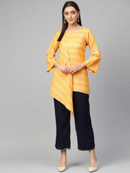 Jompers - Yellow Striped Kurta With Palazzo (Set of 2)