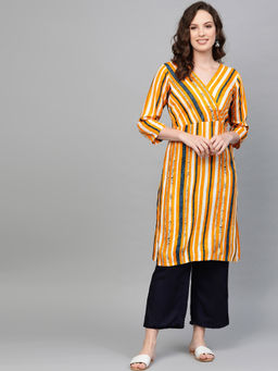 Jompers - Yellow Striped Kurta With Palazzo (Set of 2)