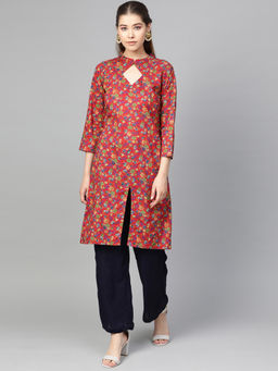 Jompers - Red Floral Print Kurta With Palazzo (Set of 2)