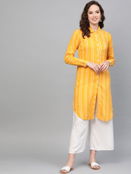 Jompers - Yellow Striped Kurta With Palazzo (Set of 2)