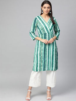 Jompers - Green Striped Kurta With Palazzo (Set of 2)