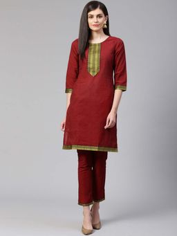Jompers - Maroon Pure Cotton Kurta With Pant (Set of 2)