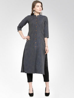 Jompers - Navy Blue Solid Kurta With Pants (Set of 2)