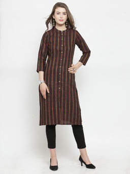 Jompers - Brown Striped Kurta With Pants (Set of 2)