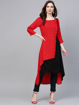 Jompers - Red High Low Kurta With Pants (Set of 2)