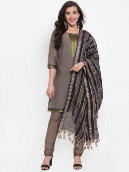 Jompers - Grey Pure Cotton Kurta With Pant & Woven Design Dupatta (Set of 3)