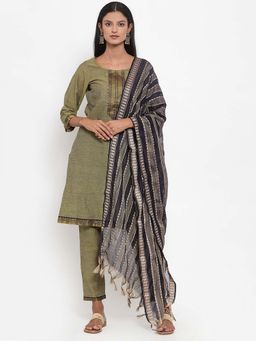 Jompers - Mustard Pure Cotton Kurta With Pant & Woven Design Dupatta (Set of 3)