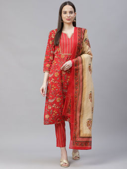 Jompers - Printed Kurta with Lace Work, Printed Pants and Dupatta (Set of 3)