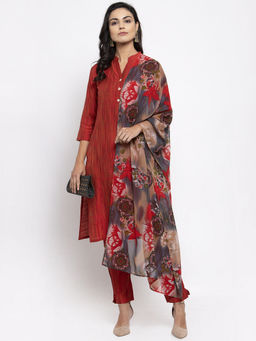 Jompers - Red Kurta With Pant And Printed Dupatta (Set of 3)