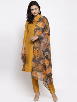 Jompers - Yellow Kurta With Pant And Printed Dupatta (Set of 3)