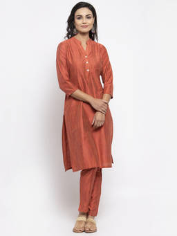 Jompers - Rust Kurta With Pant And Printed Dupatta (Set of 3)